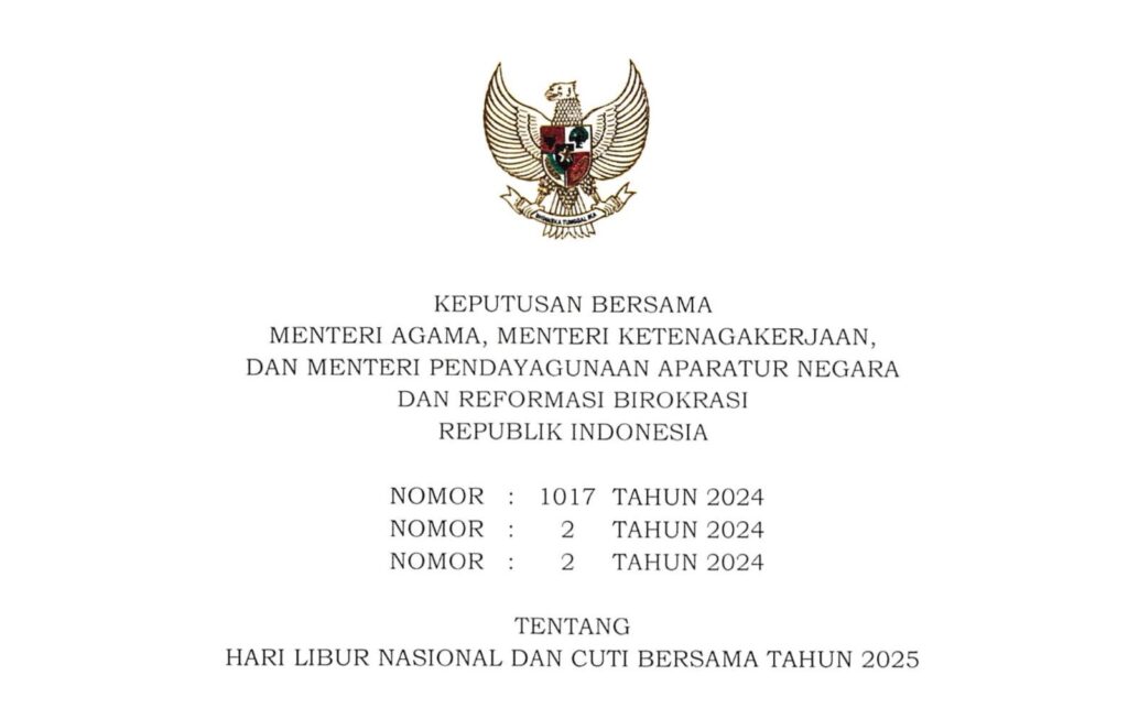 PENETAPAN: Surat Keputusan Tiga Menteri terkait Libur Nasional dan Cuti Bersama.(*)